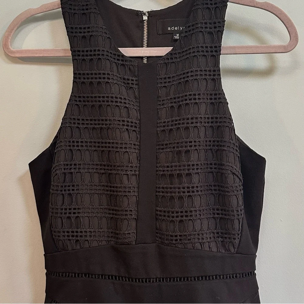 Adelyn Rae black eyelet overlay fit and flare dress, size medium